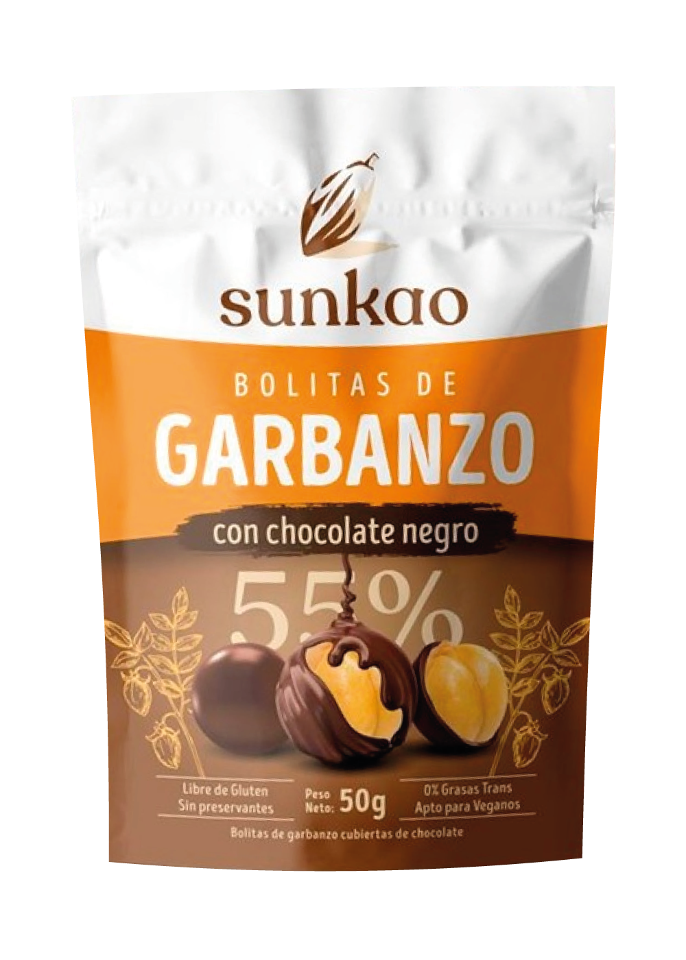 Bolitas De Garbanzo Cubiertas Con Chocolate Negro 55% Sunkao 50gr