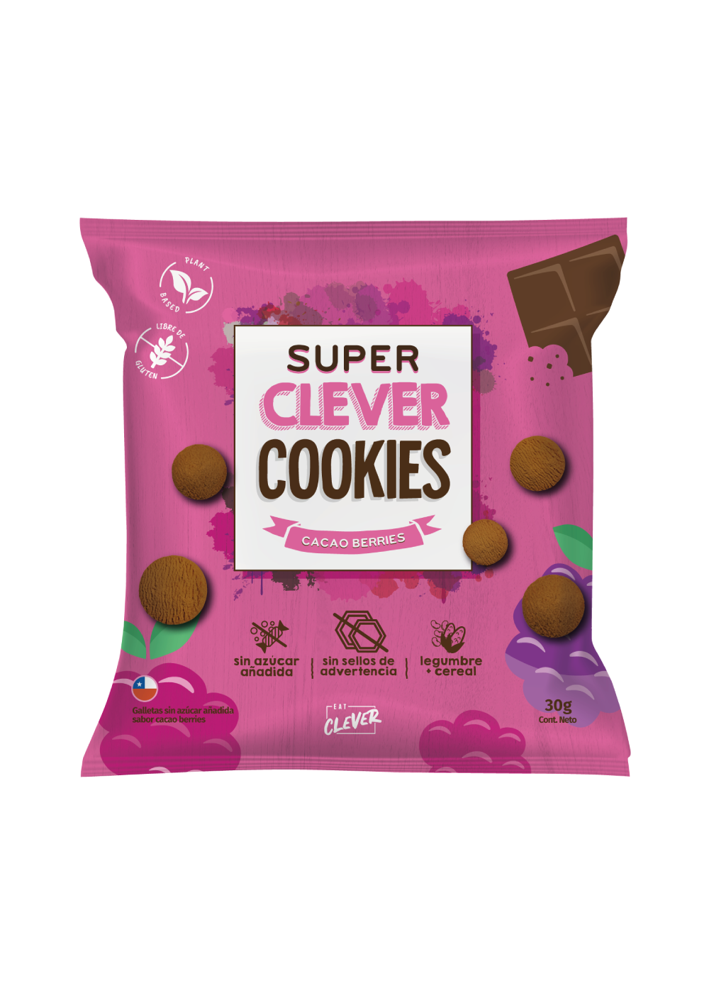 Galletas Super Clever Cookies Cacao Berries Eat Clever 30g