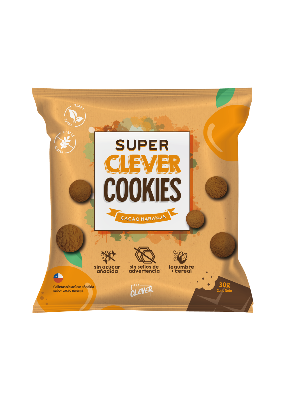 Galletas Super Clever Cookies Cacao Naranja Eat Clever 30g
