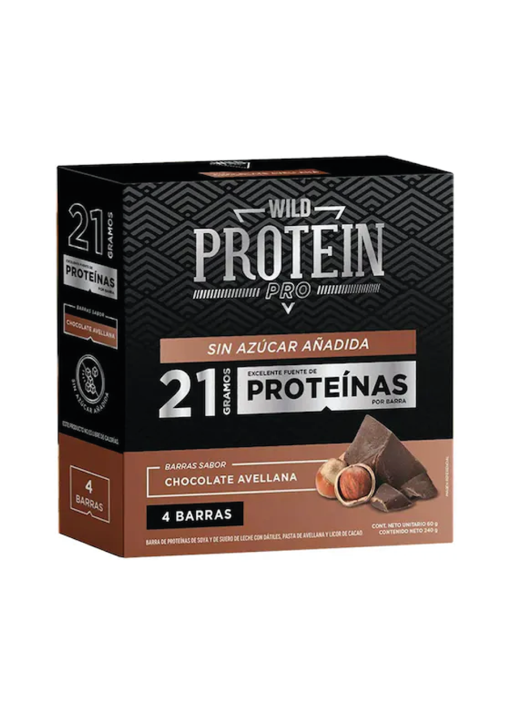 Barritas Wild Protein Pro Chocolate Avellana 60gr (Caja 4 Unidades)